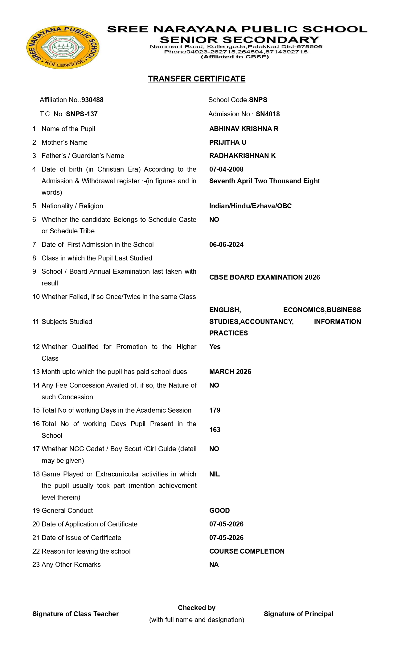 Transfer Certificate 3